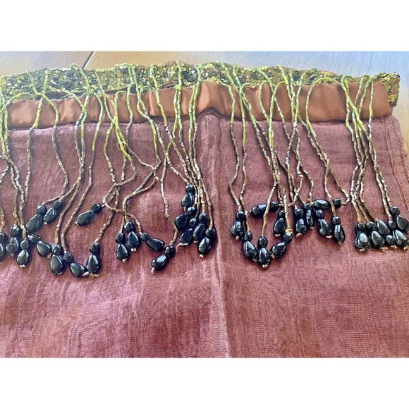 Wayne Kleski Organza Flapper Glass Bead Fringe Sequined Scarf Vintage Designer - Picture 2 of 9